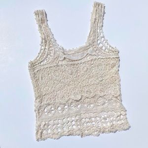 Cream Crochet Floral Tank Top Women's Medium Bohemian Summer Beach Boho 2000s
